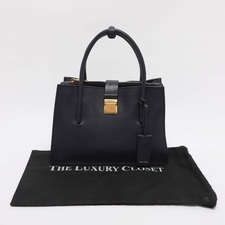 Pre Owned Miu Miu Push Lock Navy Blue Leather Satchel