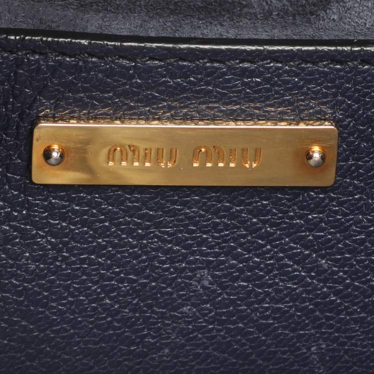 Pre Owned Miu Miu Push Lock Navy Blue Leather Satchel