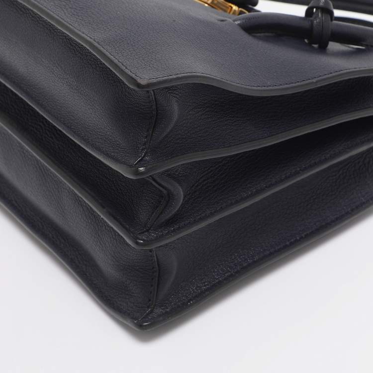 Pre Owned Miu Miu Push Lock Navy Blue Leather Satchel