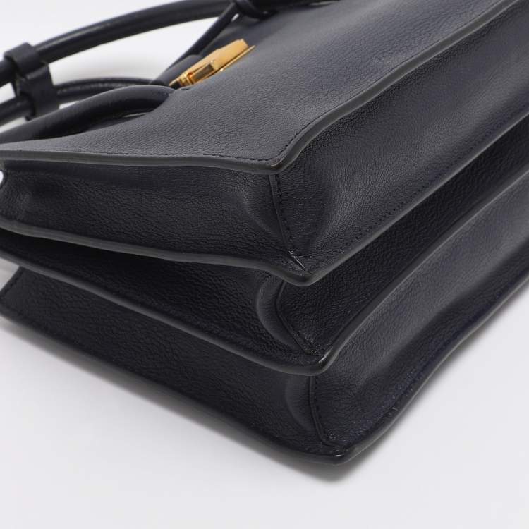 Pre Owned Miu Miu Push Lock Navy Blue Leather Satchel