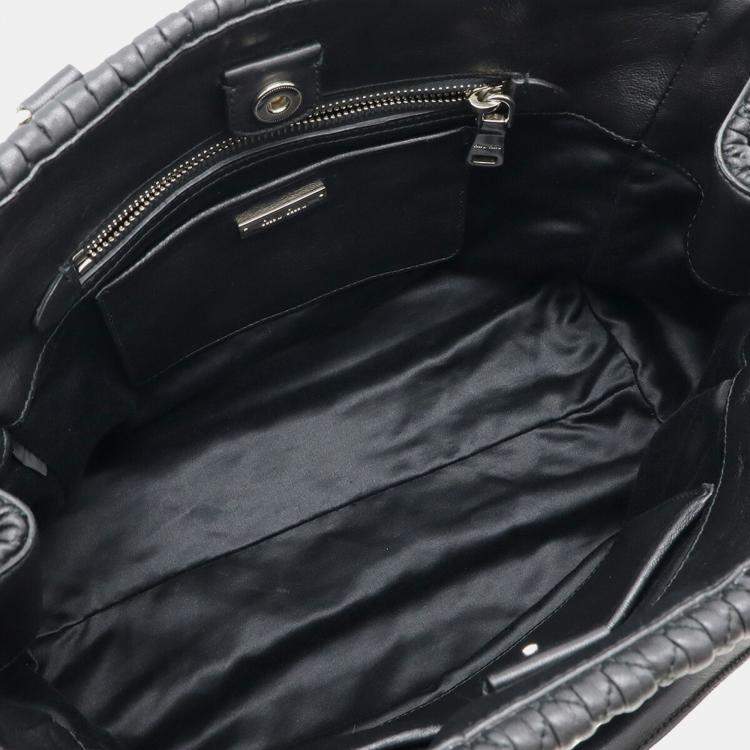 Pre Owned Miu Miu Miu Matelasse Nappa Crystal Gathered Handbag Shoulder Leather Black