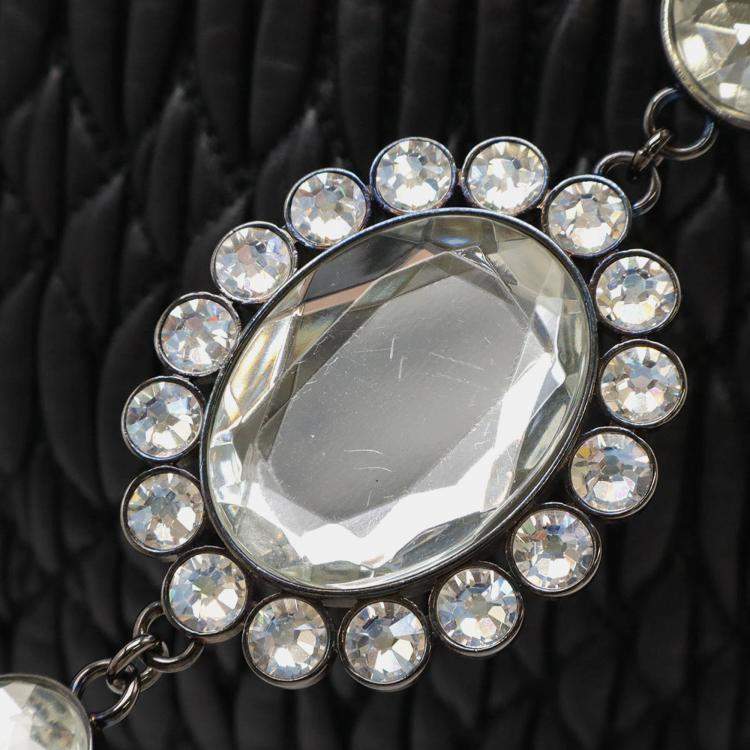 Pre Owned Miu Miu Miu Matelasse Nappa Crystal Gathered Handbag Shoulder Leather Black