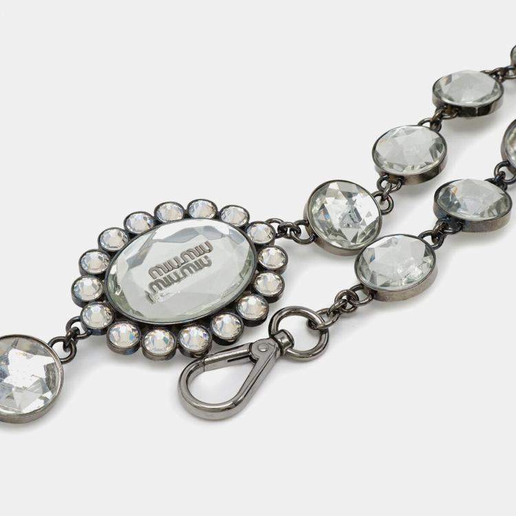 Pre Owned Miu Miu Miu Matelasse Nappa Crystal Gathered Handbag Shoulder Leather Black