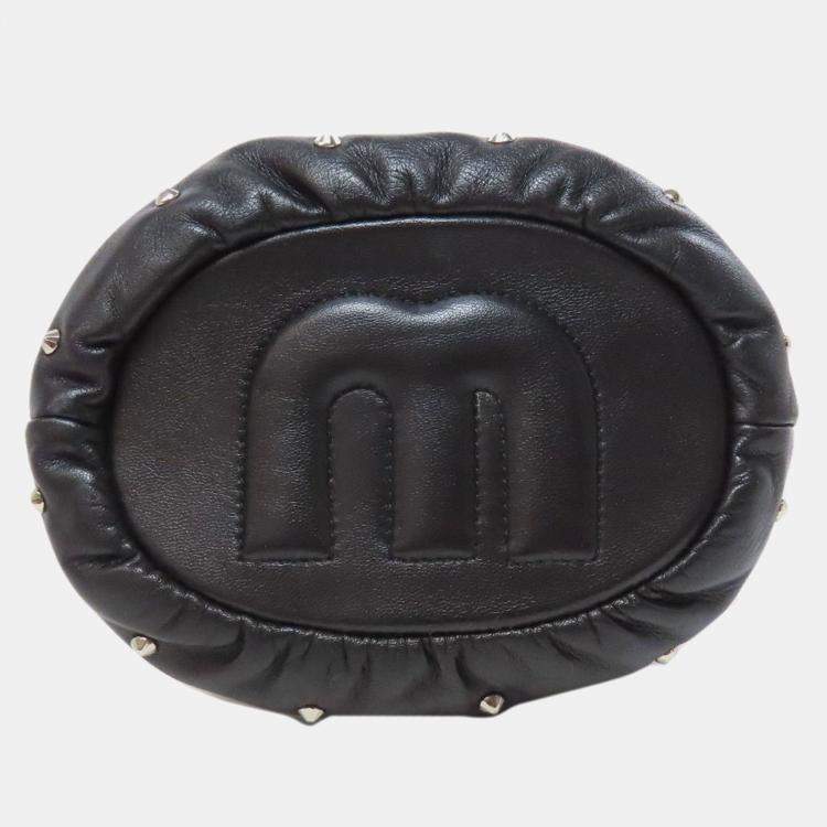 Pre Owned Miu Miu Miu Studded Shoulder Bag Leather