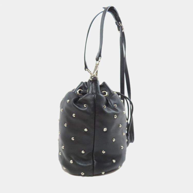 Pre Owned Miu Miu Miu Studded Shoulder Bag Leather