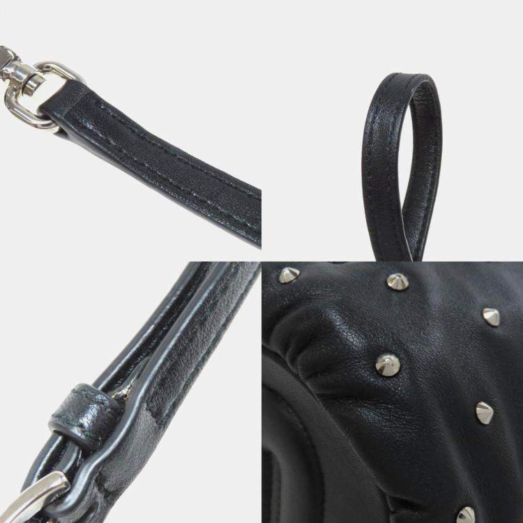 Pre Owned Miu Miu Miu Studded Shoulder Bag Leather