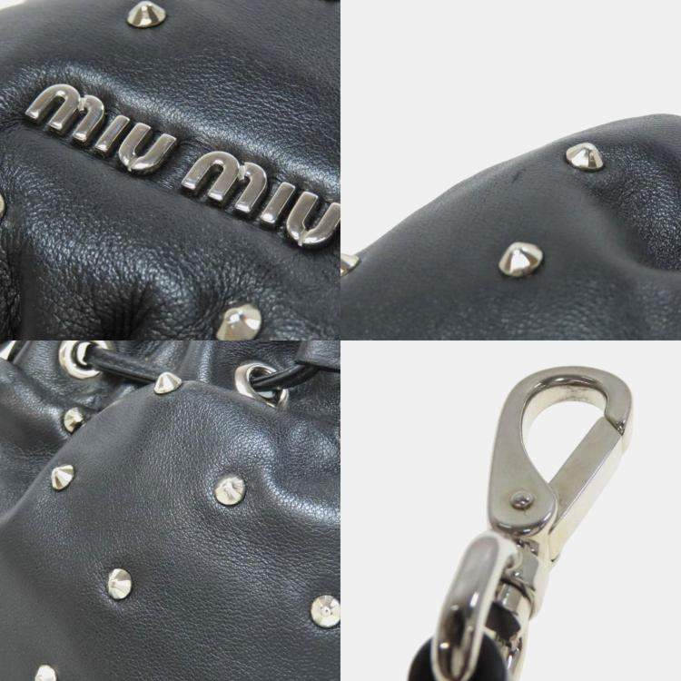 Pre Owned Miu Miu Miu Studded Shoulder Bag Leather