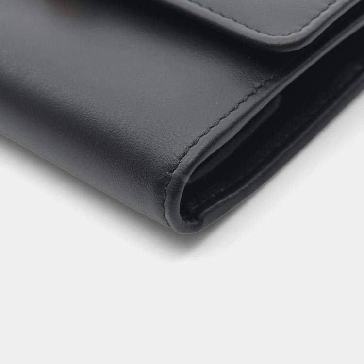 Pre Owned Miu Miu Miu Softy Metal Tri-Fold Wallet Leather Black