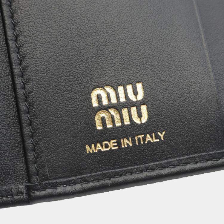 Pre Owned Miu Miu Miu Softy Metal Tri-Fold Wallet Leather Black