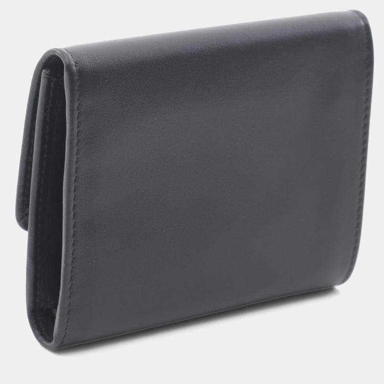 Pre Owned Miu Miu Miu Softy Metal Tri-Fold Wallet Leather Black
