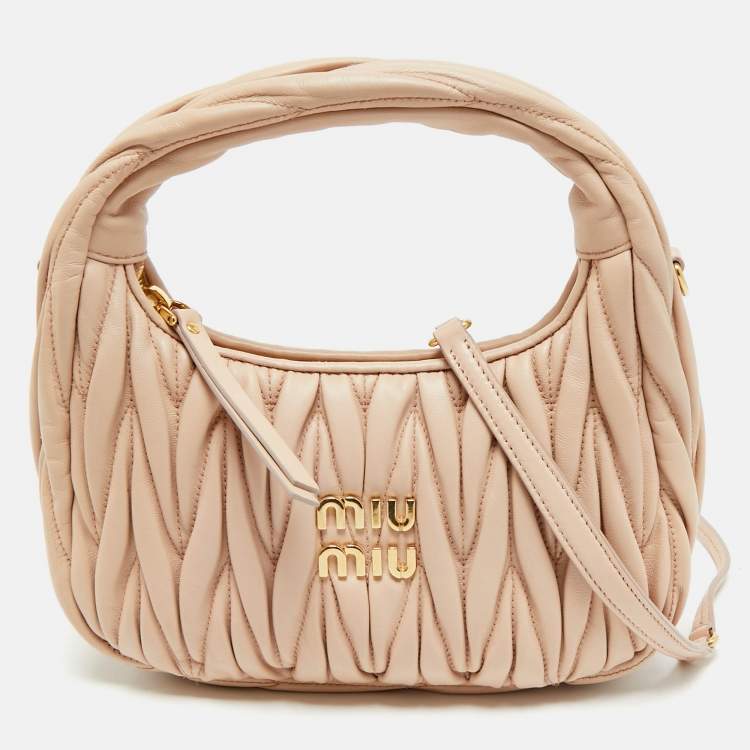 Pre Owned Miu Miu Wander Mini Beige Matelassé Leather Hobo