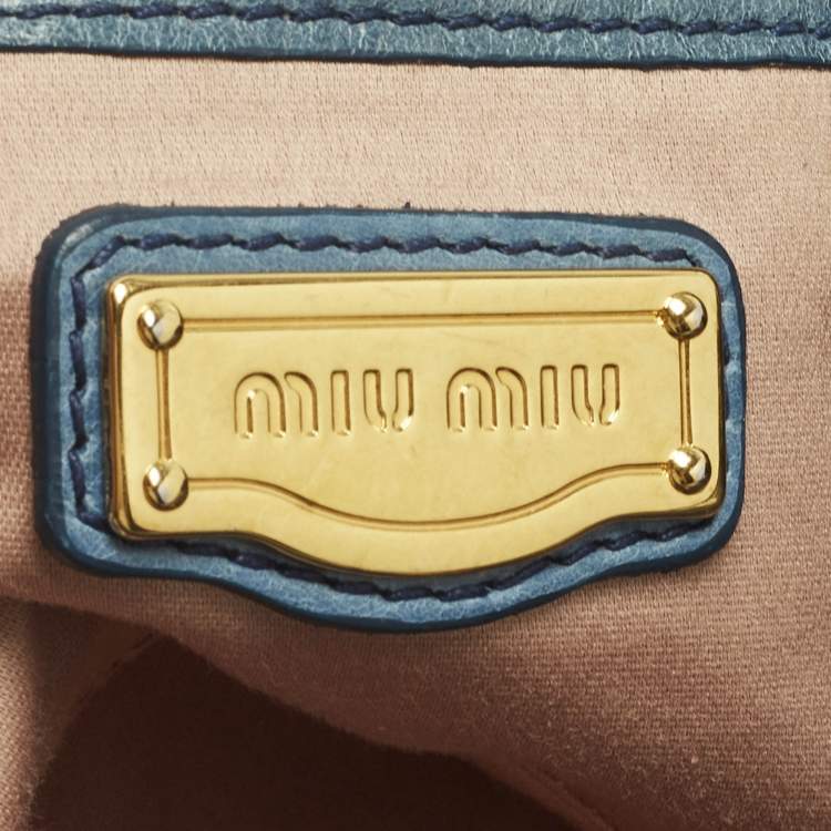 Pre Owned Miu Miu Blue Vitelllo Lux Leather Satchel