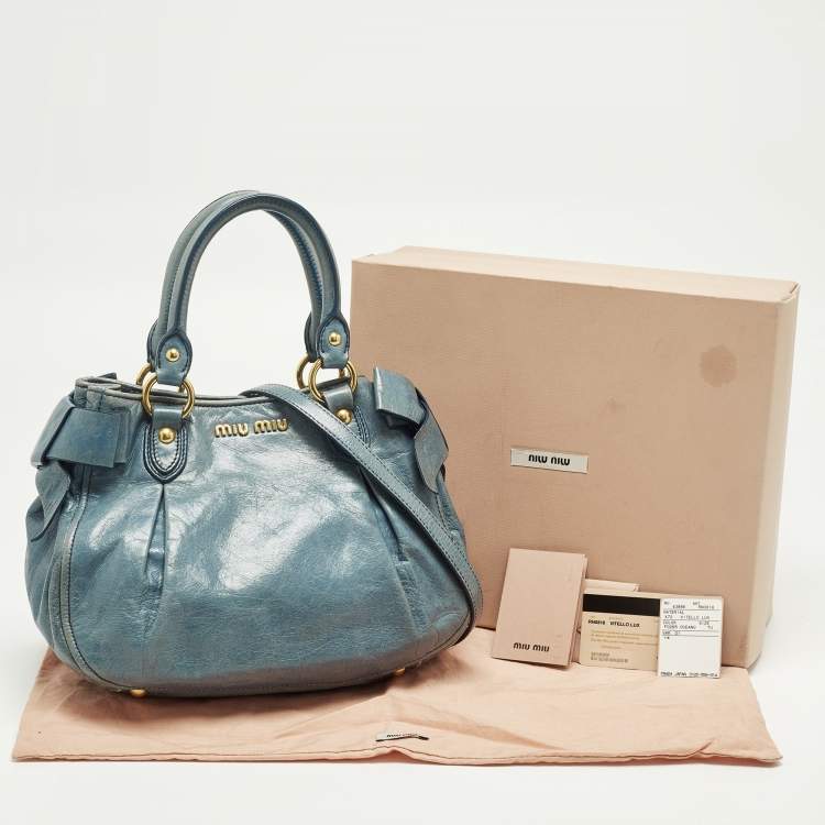 Pre Owned Miu Miu Blue Vitelllo Lux Leather Satchel