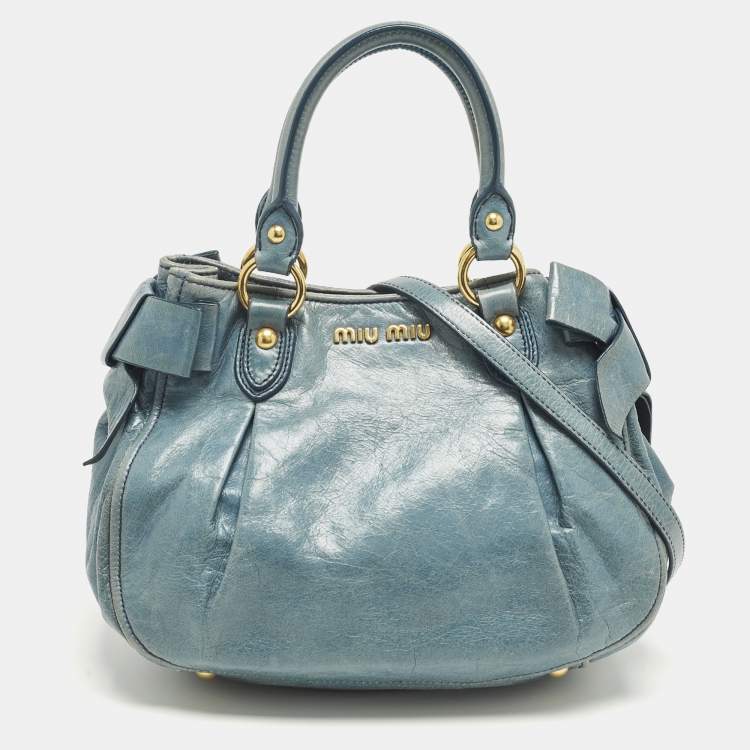 Pre Owned Miu Miu Blue Vitelllo Lux Leather Satchel
