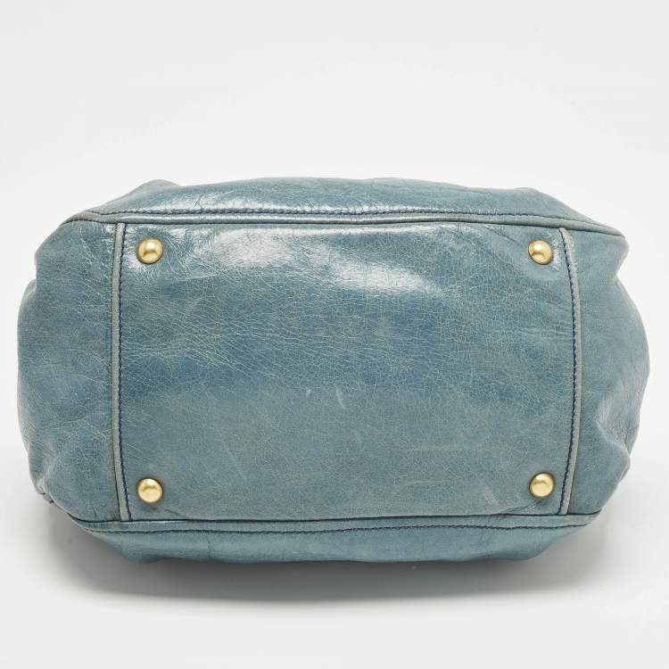 Pre Owned Miu Miu Blue Vitelllo Lux Leather Satchel