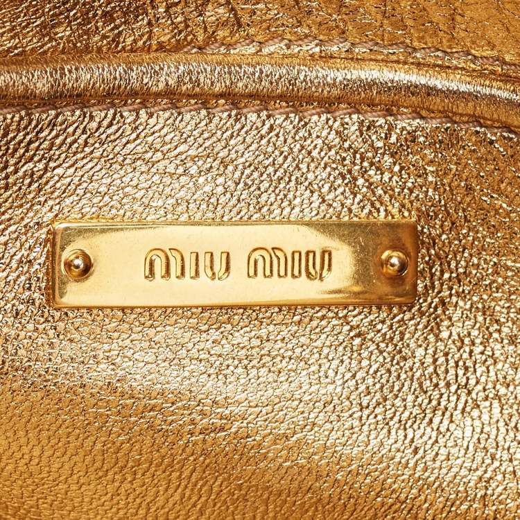 Pre Owned Miu Miu Gold Matelasse Leather Frame Strap Clutch