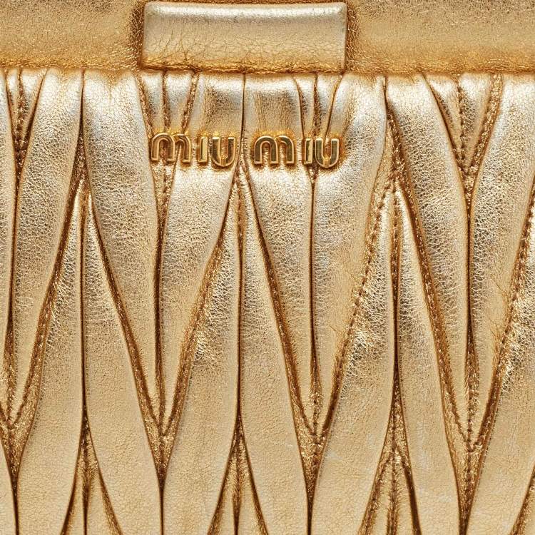 Pre Owned Miu Miu Gold Matelasse Leather Frame Strap Clutch