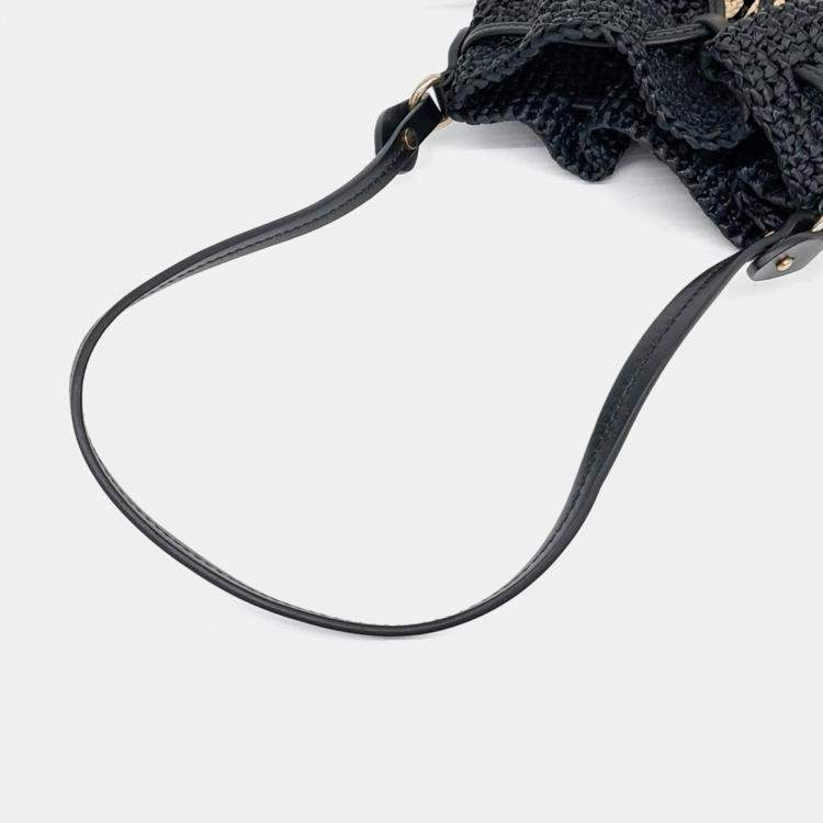 Pre Owned Miu Miu Black Leather and Raffia Woven Fabric Mini Bag