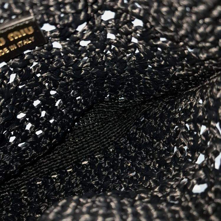 Pre Owned Miu Miu Black Leather and Raffia Woven Fabric Mini Bag