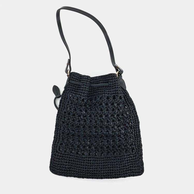 Pre Owned Miu Miu Black Leather and Raffia Woven Fabric Mini Bag