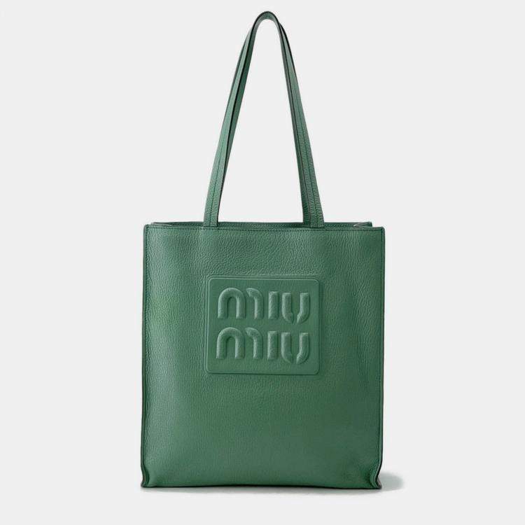 Pre Owned Miumiu Madras 2-Way Tote Bag Green Leather