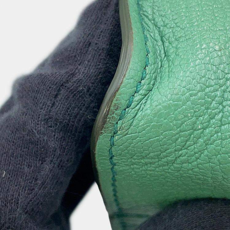 Pre Owned Miumiu Madras 2-Way Tote Bag Green Leather