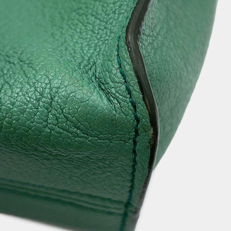 Pre Owned Miumiu Madras 2-Way Tote Bag Green Leather