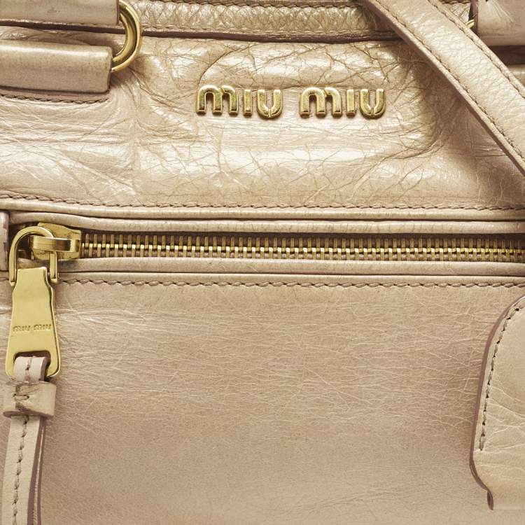 Pre Owned Miu Miu Bauletto Beige Vitello Shine Leather Satchel