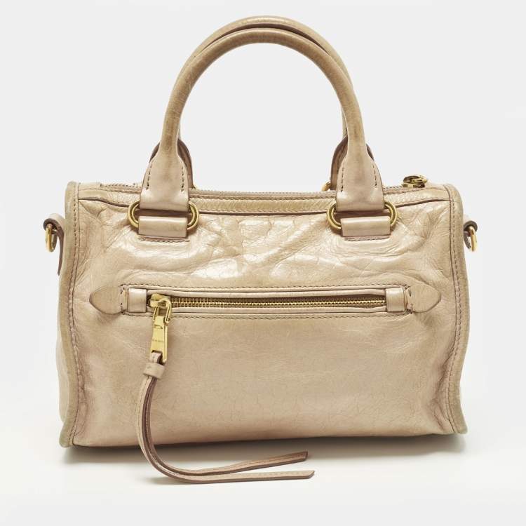Pre Owned Miu Miu Bauletto Beige Vitello Shine Leather Satchel