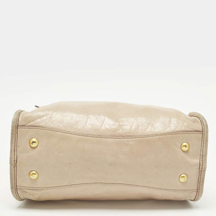 Pre Owned Miu Miu Bauletto Beige Vitello Shine Leather Satchel