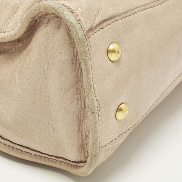 Pre Owned Miu Miu Bauletto Beige Vitello Shine Leather Satchel