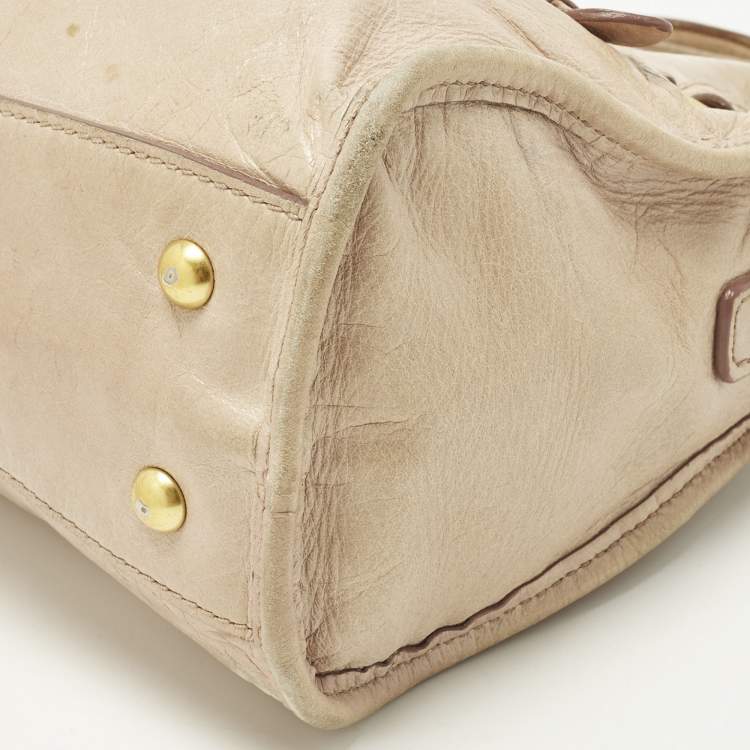 Pre Owned Miu Miu Bauletto Beige Vitello Shine Leather Satchel