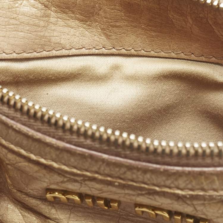 Pre Owned Miu Miu Bauletto Beige Vitello Shine Leather Satchel