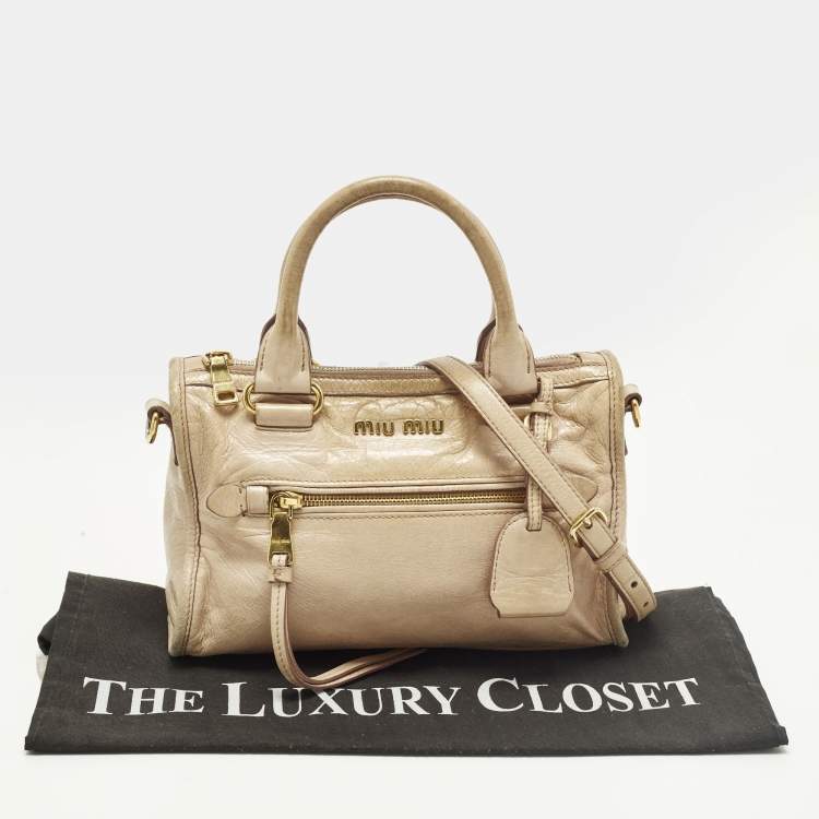 Pre Owned Miu Miu Bauletto Beige Vitello Shine Leather Satchel