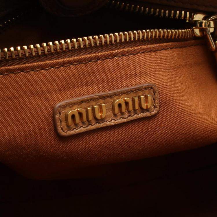 Pre Owned Miu Miu Vitterodino Brown Vitello Daino Leather Crossbody Bag