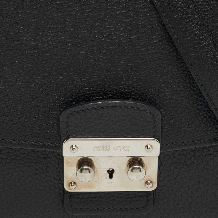 Pre Owned Miu Miu Pushlock Flap Black Leather Crossbody Bag