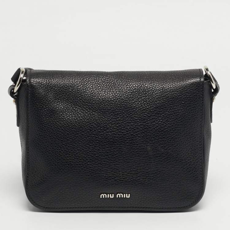 Pre Owned Miu Miu Pushlock Flap Black Leather Crossbody Bag