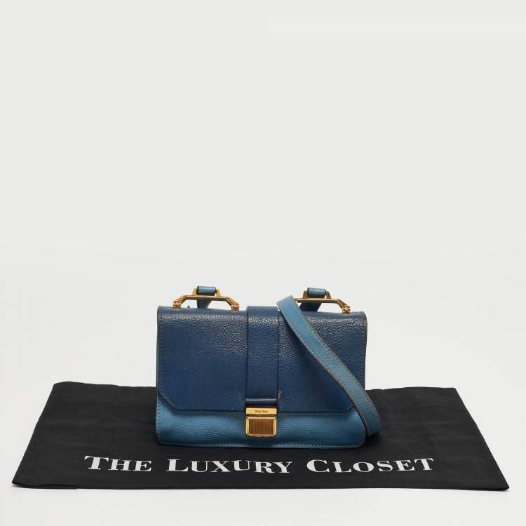 Pre Owned Miu Miu Two Tone Blue Madras Leather Flap Crossbody Bag