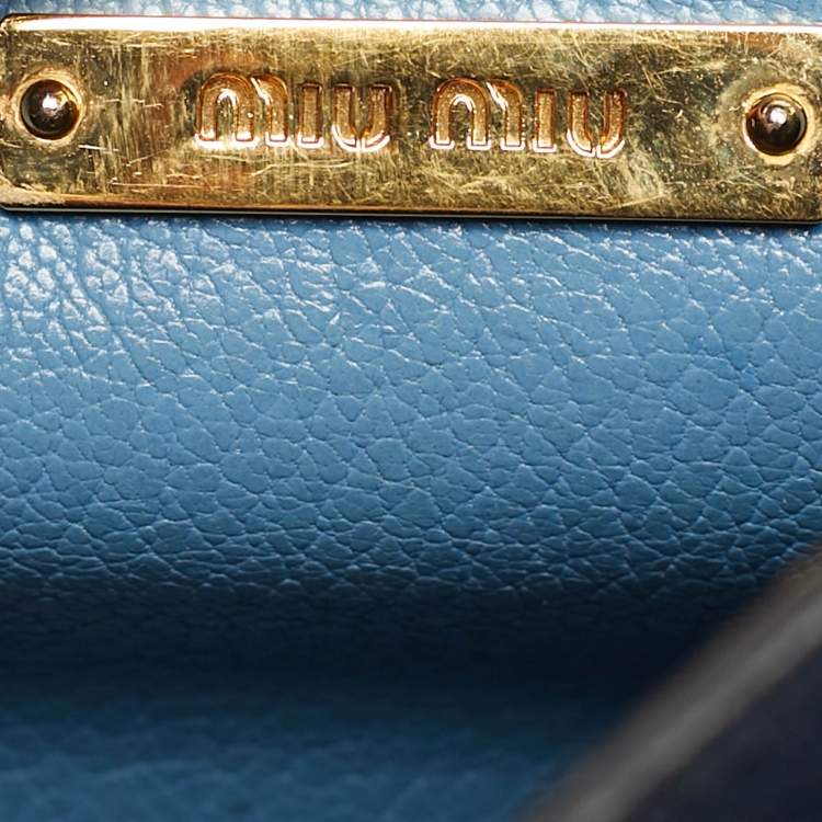 Pre Owned Miu Miu Two Tone Blue Madras Leather Flap Crossbody Bag