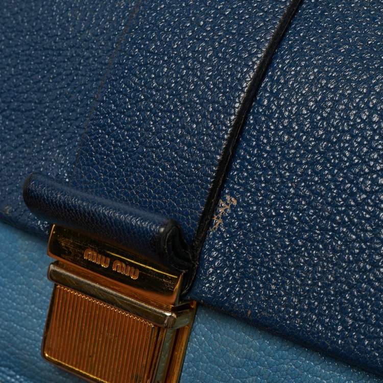 Pre Owned Miu Miu Two Tone Blue Madras Leather Flap Crossbody Bag