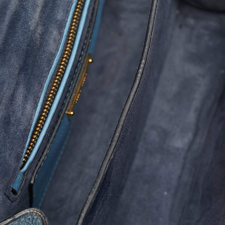 Pre Owned Miu Miu Two Tone Blue Madras Leather Flap Crossbody Bag