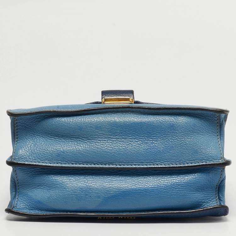 Pre Owned Miu Miu Two Tone Blue Madras Leather Flap Crossbody Bag