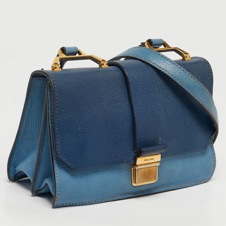 Pre Owned Miu Miu Two Tone Blue Madras Leather Flap Crossbody Bag