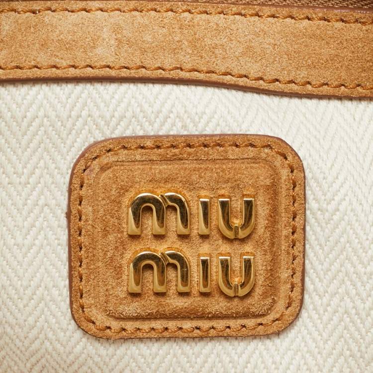 Pre Owned Miu Miu Beige/Off White Suede and Crochet Ivy Bag