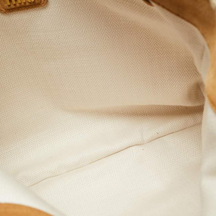 Pre Owned Miu Miu Beige/Off White Suede and Crochet Ivy Bag