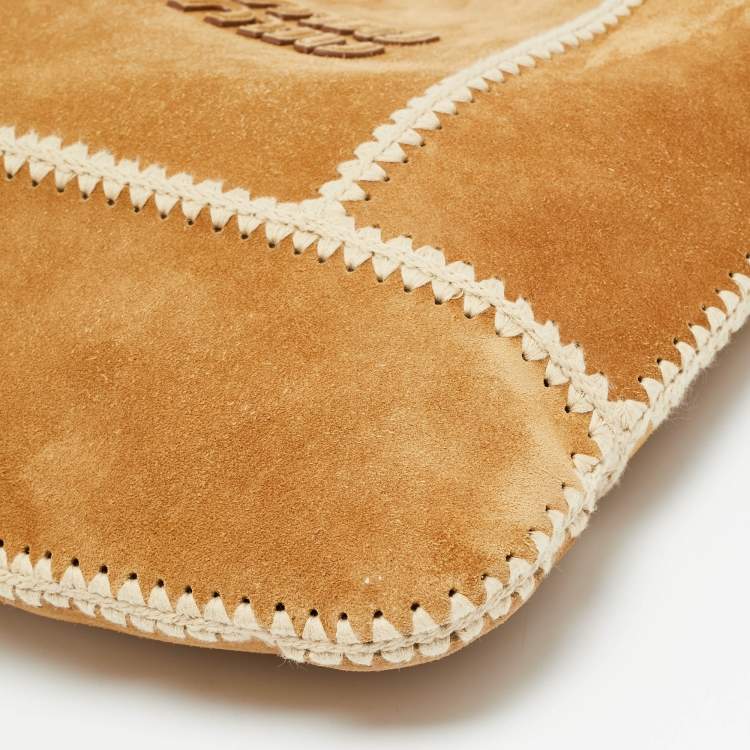 Pre Owned Miu Miu Beige/Off White Suede and Crochet Ivy Bag