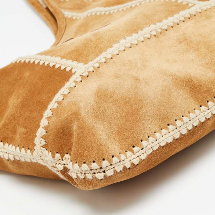 Pre Owned Miu Miu Beige/Off White Suede and Crochet Ivy Bag