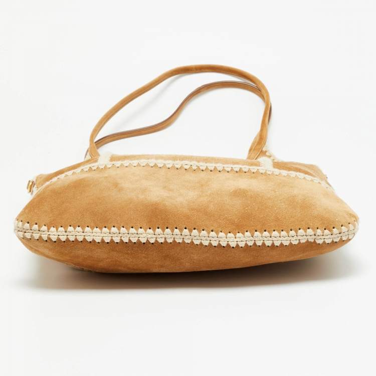 Pre Owned Miu Miu Beige/Off White Suede and Crochet Ivy Bag