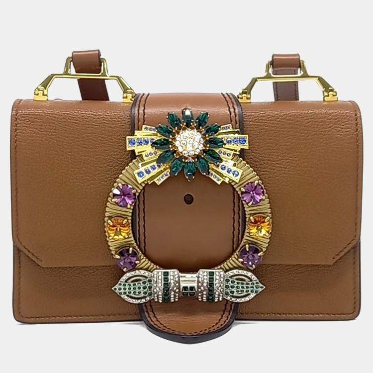 Pre Owned Miu Miu Brown Leather Lady Bag