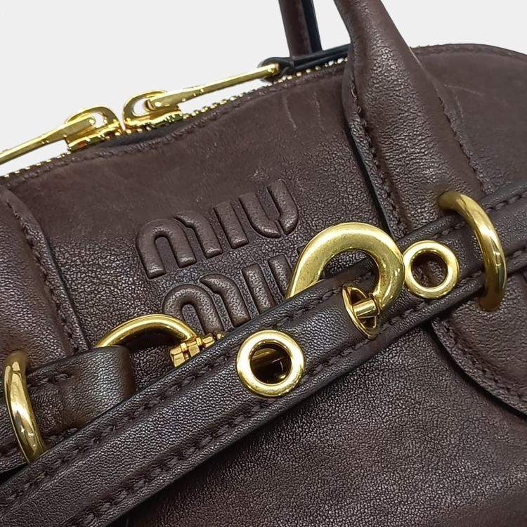 Pre Owned Miu Miu Brown Leather Avanture Small Tote Bag